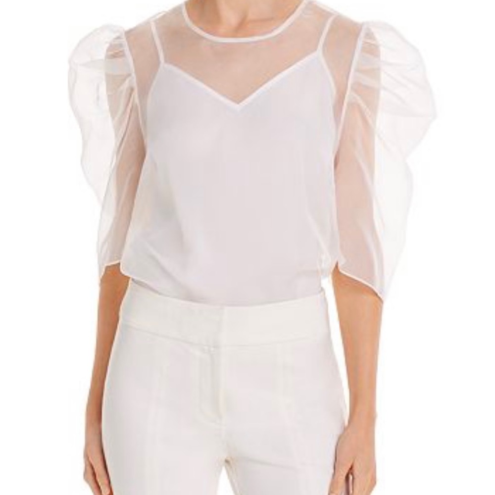 Cinq a Sept Erin Sheer Silk Puff Sleeve Top